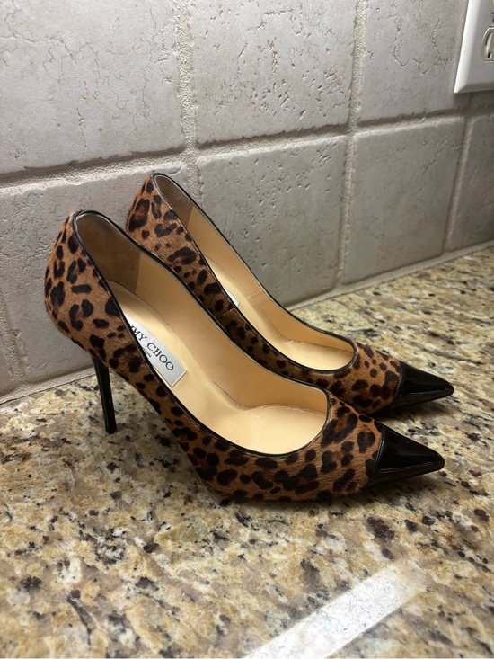 Jimmy Choo Shoes - Jimmy Choo Leopard-Print Pumps with Black Patent Pointed Toe